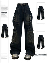 Aiertu Women's Cargo Jeans Baggy Harajuku Y2k Oversize 90s Aesthetic Streetwear Vintage Denim Trousers Jean Pants 2000s Trashy Clothes Aiertu