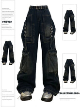 Aiertu Women's Cargo Jeans Baggy Harajuku Y2k Oversize 90s Aesthetic Streetwear Vintage Denim Trousers Jean Pants 2000s Trashy Clothes Aiertu