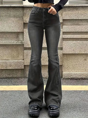 Aiertu Women Flare Stretch Moustache Jeans Fashion Skinny Bell Bottom High Waist Gray Denim Pants Lady Classic Y2K Punk Long Trousers Aiertu