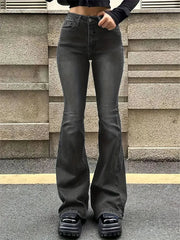 Aiertu Women Flare Stretch Moustache Jeans Fashion Skinny Bell Bottom High Waist Gray Denim Pants Lady Classic Y2K Punk Long Trousers Aiertu