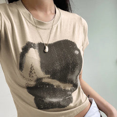 Aiertu Vintage Chic Print y2k Crop Top Crewneck Slim Short Sleeve T-shirt Summer Harajuku Streetwear y2k Retro Tees Shirt Women Aiertu