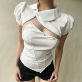 AIERTU - Summer New Women's White Separate Top Bubble Sleeve Diagonal Neck Tube Top Aiertu