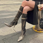 AIERTU - Retro Women's Shoes Luxury Genuine Leather Knee High Boots for Woman French Pointed High Heeled Boots Designer Shoes Botas Mujer Aiertu