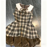 AIERTU - Harajuku Dresses Sexy Y2k Sweet 2000s Kawaii Ball Gown Bow Women's Dress Winter Short Skirt Plaid Fairycore Fashion Elegant Emo Aiertu