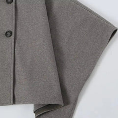 AIERTU - Autumn Winter Women High Collar Woolen Cape Coat Double-breasted Buttons Bat Sleeve Cloak Shawl Jacket Loose Outerwear Gray Aiertu