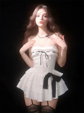 Aiertu Coquette Y2k Off Shoulder Sexy Ruffles Mini Dress Women Bow Sweet Kawaii Cute Design Party Short Dresses 2024 Fashion Aiertu