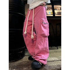 Aiertu Pink High Waist Women Jeans Vintage Straight Casual Baggy Punk Hip Hop Y2K Street American Wide Leg Female Trouser Denim Pants Aiertu