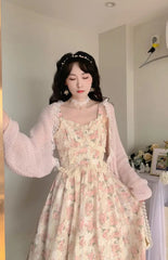 Aiertu Chiffon Lace Strap Dress Women Floral Embroidery Fairy Vintage Long Dress Female Sweet Princess Casual Party Dresses Summer Aiertu