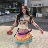 Aiertu Y2k Ruffle Mini Skirt Women Color Kawaii Vintage Fashion Short Skirts Harajuku Streetwear Layered Plaid Pleated Skirt Aiertu