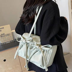 Aiertu New Korean Bow Nylon Shoulder Bag Fashionable and Sweet Design Tote Bag Folded Large Capacity Commuter Women's Handbag Aiertu