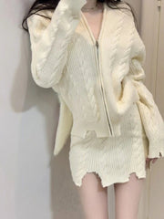 Aiertu Knitted Japanese Kawaii Two Piece Set Women Warm Sweet Hooded Elegant Skirt Suit Female Korean Fashion Long Sleeve Cute Set Aiertu