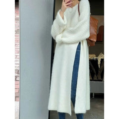 AIERTU - Women's Red Oversized Chunky Knit Maxi Sweater Dress Long Sleeve Loose Fit Casual Warm Autumn Winter Knitwear Gown Aiertu