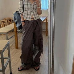 AIERTU - Casual High Waist Side Pocket Leather Pants Korean Style Chic Daily Wear Summer Women's Fashion High Waist Trousers Aiertu