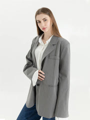 Aiertu Grey Blazer Coat Women Korean Casual Loose Autumn Oversized Single-breasted Turndown Collar Long Sleeve Suit Jacket Female Aiertu