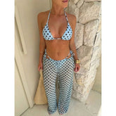 AIERTU - 3 Pieces Bikini Set Sexy Women Polka Dot Swimsuit Cover Up Bikini Wide Leg Pants Beachwear Bathing Suit Swimming Suit Aiertu