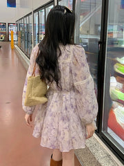 Aiertu French Vintage Y2k Mini Dress Women Long Sleeve Flroal Lace Dress Beach Style Korean Fashion Party Dress Office Lady Summer Aiertu