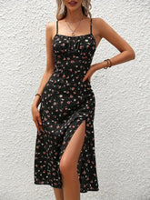 Aiertu 2024 Women Floral Print Spaghetti Straps Summer Boho Beach Dress Print Elegant Suspenders Square Neck Slit Dress Vestidos Aiertu