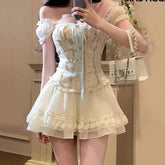 Aiertu - Fine China in Heirloom Dollhouses Top and Mini Skirt Full Dress Set Kawaii Academia Y2K Cottagecore Coquette Fairycore Dollette Princesscore Bottoms Aiertu