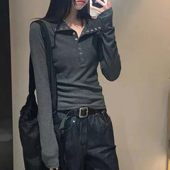 Aiertu Button Up Women's Knitted Sweater Y2K Long Sleeve Slim Fit Pullovers for Women Autumn Winter All Match Bottoming Tops Aiertu