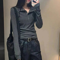Aiertu Button Up Women's Knitted Sweater Y2K Long Sleeve Slim Fit Pullovers for Women Autumn Winter All Match Bottoming Tops Aiertu