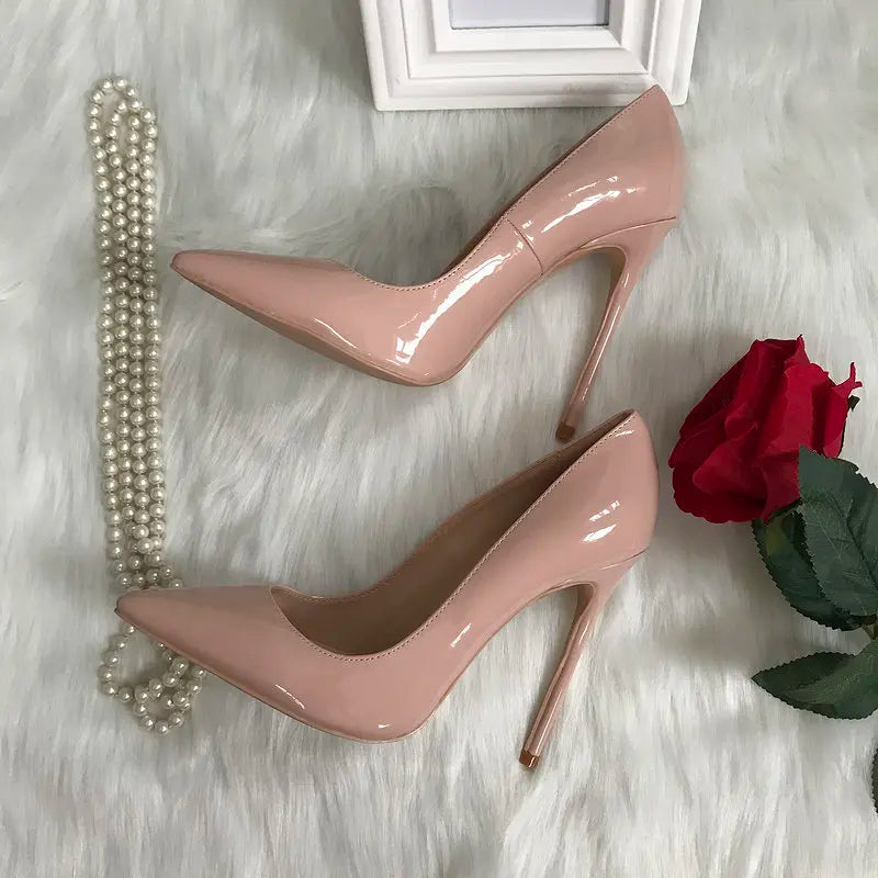 AIERTU - Classic Versatile Patent Leather Pointed Head Shallow Mouth Women's Thin Heel Sexy 12cm High Heels Single Shoes Aiertu
