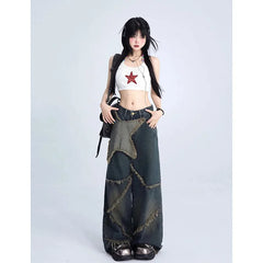 Aiertu Women Blue Cargo Jeans Baggy Vintage 90s Aesthetic High Waist Cowboy Pants Harajuku Denim Trousers Y2k Trashy 2000s Clothes 2024 Aiertu