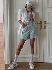 Aiertu Streetwear Light Blue Denim Shorts Women Korean Fashion High Waist Biker Shorts Jeans Feminino Summer Casual Chic Aiertu