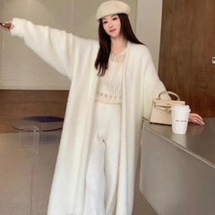 Aiertu Elegant Sweet Long Sweater Cardigan Women Korean Style Sweaters Coat Autumn Winter Solid Loose Casual Vintage Cardigan Aiertu