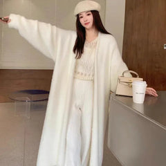 Aiertu Elegant Sweet Long Sweater Cardigan Women Korean Style Sweaters Coat Autumn Winter Solid Loose Casual Vintage Cardigan Aiertu