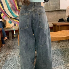 Aiertu Harajuku Vintage Cargo Jeans Women Oversize Y2K Grunge Black Baggy Denim Pants Hip Hop Streetwear Wide Leg Trousers Aiertu
