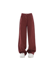 Aiertu Women Red Jeans Harajuku Vintage 2000s Y2k Baggy Denim Trousers Harajuku Oversize Wide Cowboy Pants 90s Trashy Punk Clothes Aiertu