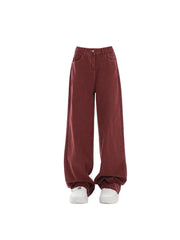 Aiertu Women Red Jeans Harajuku Vintage 2000s Y2k Baggy Denim Trousers Harajuku Oversize Wide Cowboy Pants 90s Trashy Punk Clothes Aiertu