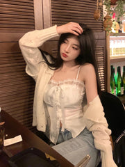 Aiertu Summer Pure Color Lace Camis Blouse Women Casual Party Elegant Sexy Crop Tops Slim Korean Style Fashion Designer Chic Vest Aiertu