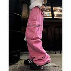Aiertu Pink High Waist Women Jeans Vintage Straight Casual Baggy Punk Hip Hop Y2K Street American Wide Leg Female Trouser Denim Pants Aiertu