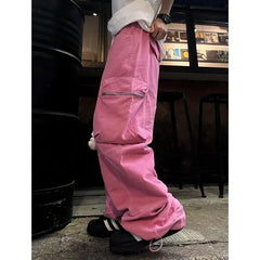Aiertu Pink High Waist Women Jeans Vintage Straight Casual Baggy Punk Hip Hop Y2K Street American Wide Leg Female Trouser Denim Pants Aiertu