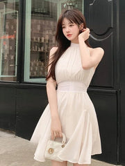 AIERTU - Women's Sweet Style High Collar Midi Dress Waist-Cinching Sleeveless Spring Autumn Winter Citywalk Single Piece Other Material Aiertu