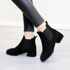 Women Ankle Boots Autumn Winter Boots Slip-on Round Toe 3.5cm Square Heel Solid Casual Black Camel Booties Size 35-43 Aiertu