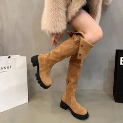 Aiertu Autumn Winter Platform Women Over The Knee High Boots Fashion Slip On Thick Heels Shoes Ladies Knight Long Botas De Mujer Aiertu