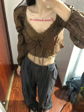 Aiertu Y2k Aesthetic Fashion Two Piece Set Preppy Style Bandage Shirt + Streetwear Lace Patchwork Crop Top Vest 2 Suits Summer Aiertu