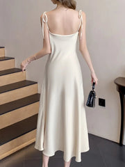 Aiertu Sleeveless Solid Chic Women Summer Dress Spaghetti Strap Satin Bodycon Elegant Midi Party Vestidos Female Long Clothes New Robe Aiertu
