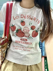 Aiertu Y2k Aesthetic Summer New Cartoon Strawberry T-shirts Harajuku Short Sleeve Loose OCasual Tops Women O Neck All Match Casual Tees Aiertu