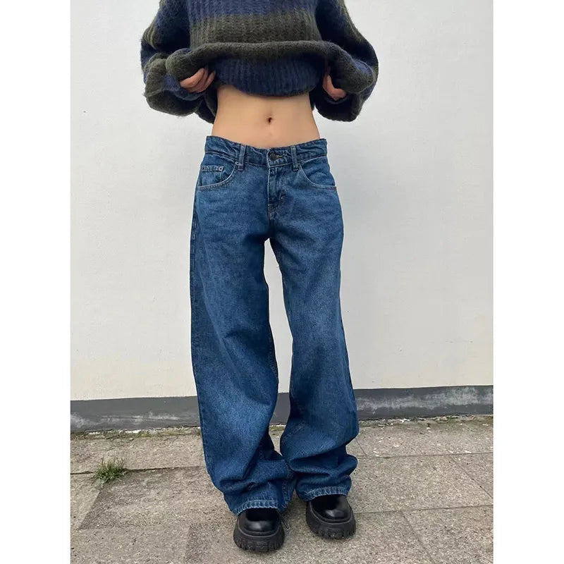 Aiertu Blue Women Jeans High Waist Fashion American Vintage Streetwear Y2K Ripped Wide Leg Jean Female Denim Trouser Baggy Denim Pants Aiertu