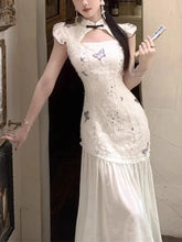 Aiertu Elegant Vintage Cheongsam Dress Women Bow Chic Korean Bodycon Long Dresses Female 2024 Summer Court Casual Evening Party Dress Aiertu