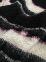 Aiertu Women Black Gothic Striped Cardigan Knit Two-tone Sweater 90s Harajuku Korean Vintage Long Sleeve Jumper Sweaters 2000s Clothes Aiertu
