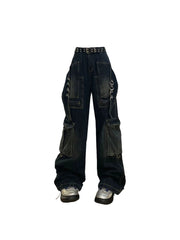 Aiertu Women's Cargo Jeans Baggy Harajuku Y2k Oversize 90s Aesthetic Streetwear Vintage Denim Trousers Jean Pants 2000s Trashy Clothes Aiertu