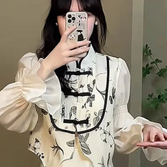 Aiertu Vintage Floral 2 Piece Dress Sets Women Button Chic Korean Printing Shirt+solid Elegant Midi Skirt 2024 Autumn Casual Dress Sets Aiertu
