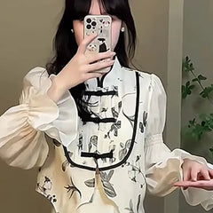Aiertu Vintage Floral 2 Piece Dress Sets Women Button Chic Korean Printing Shirt+solid Elegant Midi Skirt 2024 Autumn Casual Dress Sets Aiertu