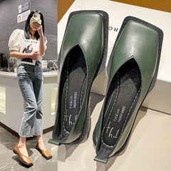 Aiertu 2024 Flat Shoes Women Square Toe Single Shoes Simple Temperament Leather Shoes Spring Autumn 4 Colors Aiertu
