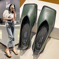 Aiertu 2024 Flat Shoes Women Square Toe Single Shoes Simple Temperament Leather Shoes Spring Autumn 4 Colors Aiertu