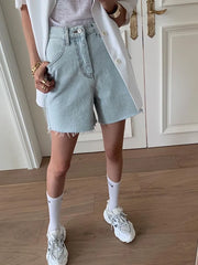 Aiertu Streetwear Light Blue Denim Shorts Women Korean Fashion High Waist Biker Shorts Jeans Feminino Summer Casual Chic Aiertu